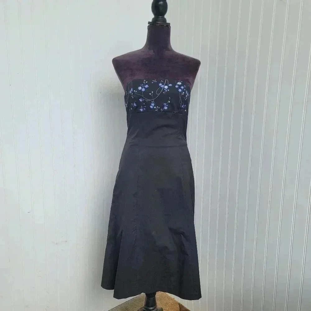 Express Design Studio Dress Womens Black Blue Strapless Satin Fitted Formal 3/4